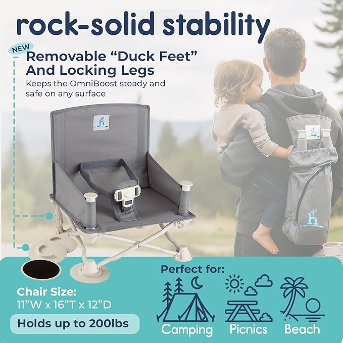 Hiccapop OmniBoost Travel Booster Seat with Tray for Baby, Dining Table, Camping, Beach, Grandma?™s | Folding Portable Tip-Free Design Straps to Kitchen Chairs