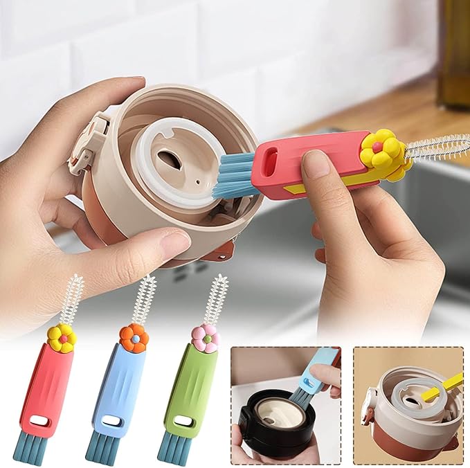 3 in 1 Cup Lid Cleaning Brush,Crevice Cleaning Brush Set for Baby Bottle Gap Tight Spaces Cup,3 in 1 Bottle Cleaning Brush Set Multifunctional Cleaning Brush Portable Cup Lid Cleaner(3 PCS)