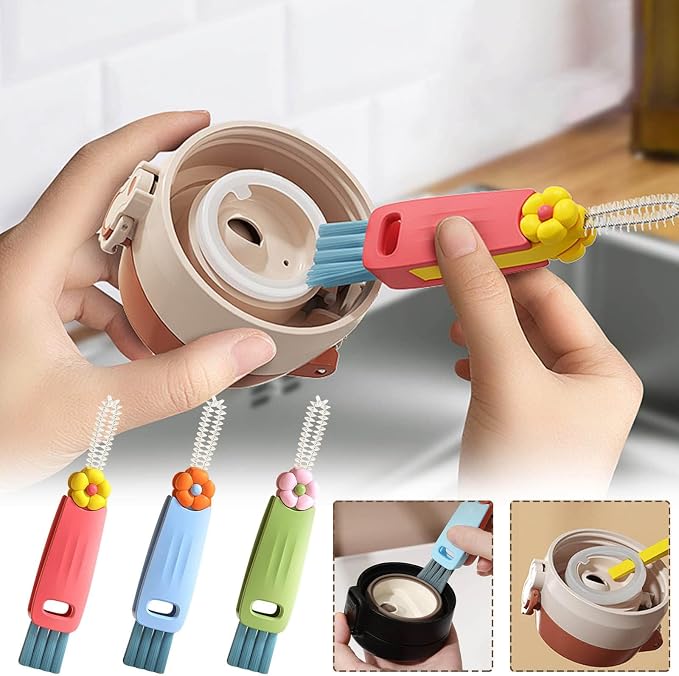 2024 New 3 in 1 Cup Lid Cleaning Brush Set for Baby Bottle Gap Tight Spaces, Multifunctional Portable Cup Lid Cleaner