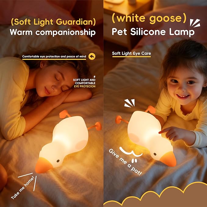 Cozy Lying Goose Night Light, Dimmable 3 Colors Night Light for Baby Nursery, Squishy Cute Light for Kids, Rechargeable Companionship Lamp for Baby, Goose Baby Items Gifts, Decor