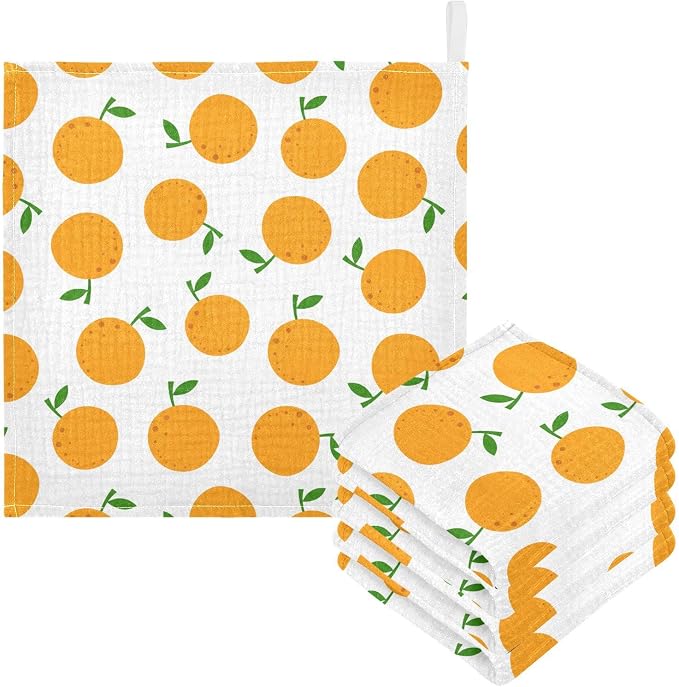 vvfelixl Baby Washcloths Cotton Cartoon Oranges Baby Muslin Washcloths Soft Baby Face Towel for Newborn Infants Baby Wipes, 11.8 X 11.8 Inch, 3 Pack White