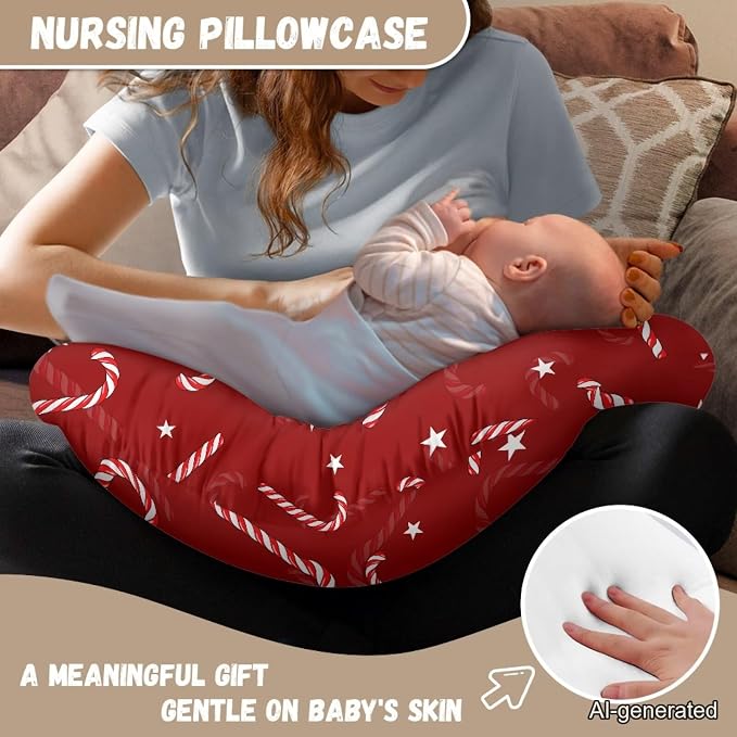 Nursing Pillow Cover, Pillow Slipcover for Boppy Baby Girls Boys Newborn, Breastfeeding Pillow Cover for Baby - Christmas