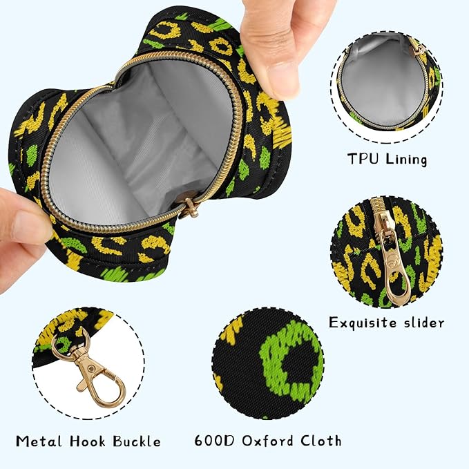 Pacifier Holder with Clip Pacifier Case for Diaper Bag Round Baby Pacifier Pouch Box Bag Portable Jamaican Leopard Print Yellow