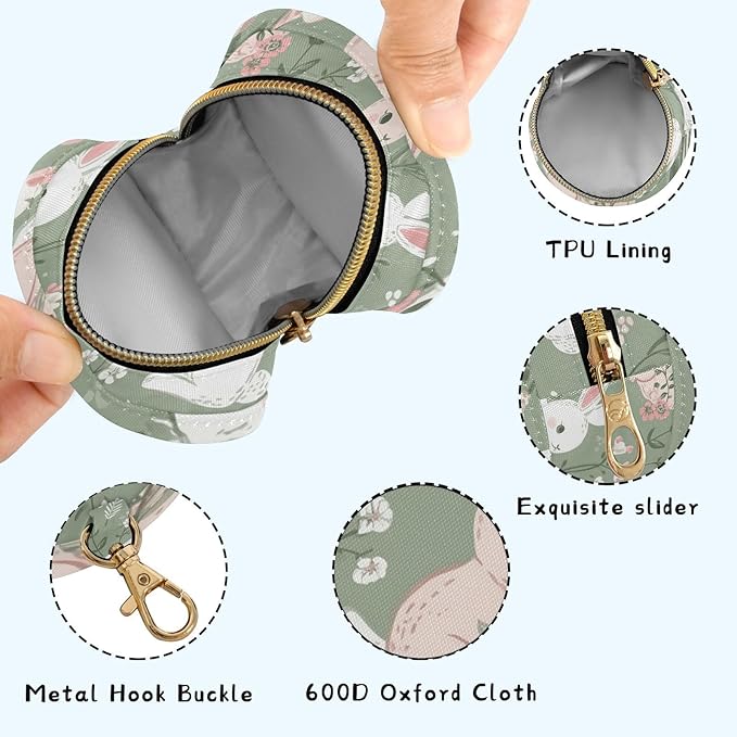 Portable Baby Pacifier Holder Case with Clip Pattern Adorable Bunnies Pacifier Storage Case with Zipper Cash Coin Purse for Stroller Diaper Bag Travel