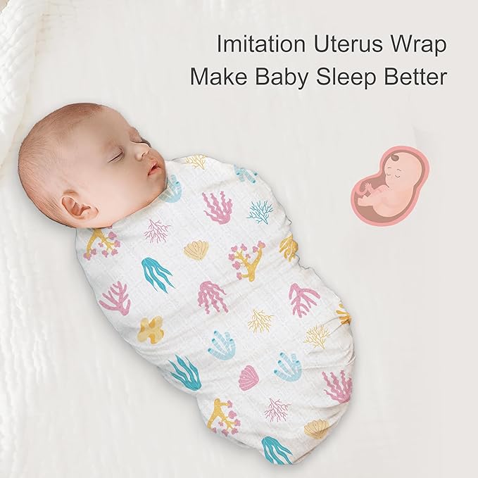 Muslin Swaddle Blankets for Newborn, 2 Pack Large 47"x47" Soft Breathable Bamboo Cotton Baby Blanket, Lightweight Receiving Blanket for Boys and Girls, Underwater Magic