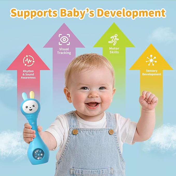 alilo Baby Musical Rattle 0-6-12 Months, Interactive Baby Toys with 7 Music Modes, 15 Nursery Rhymes, 15 Soothing Melodies & White Noise, Sensory Development Toy, Baby Gifts for Boys & Girls