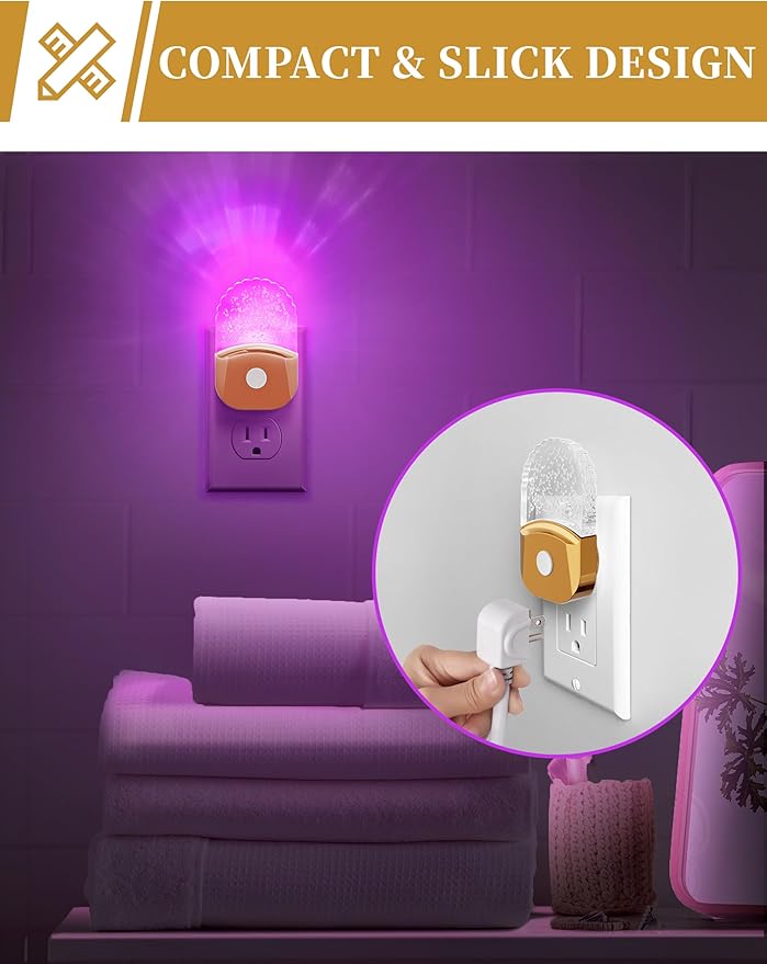 DORESshop 8-Color RGB LED Night Lights Plug Into Wall [2 Pack], Color Changing Night Light with Dusk to Dawn Sensor for Bathroom Decor, Children Room, Golden Cover