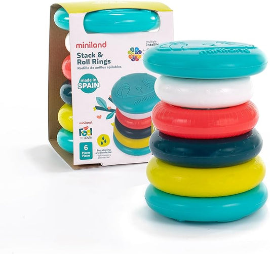 Miniland Feel to Learn Stack & Roll Rings - Infant Multicolored Game which can be Used as Stacking and Roller. Made in Spain