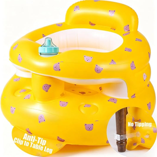 Upgraded Inflatable Baby Seat for 3-36 Months, Baby Chair Sit Me Up Floor Seat – Clip to Table Leg. No Tipping. + Front Guard Anti-Tip, Back Support for Infants Learning to Sit Up + Built-in Air Pump
