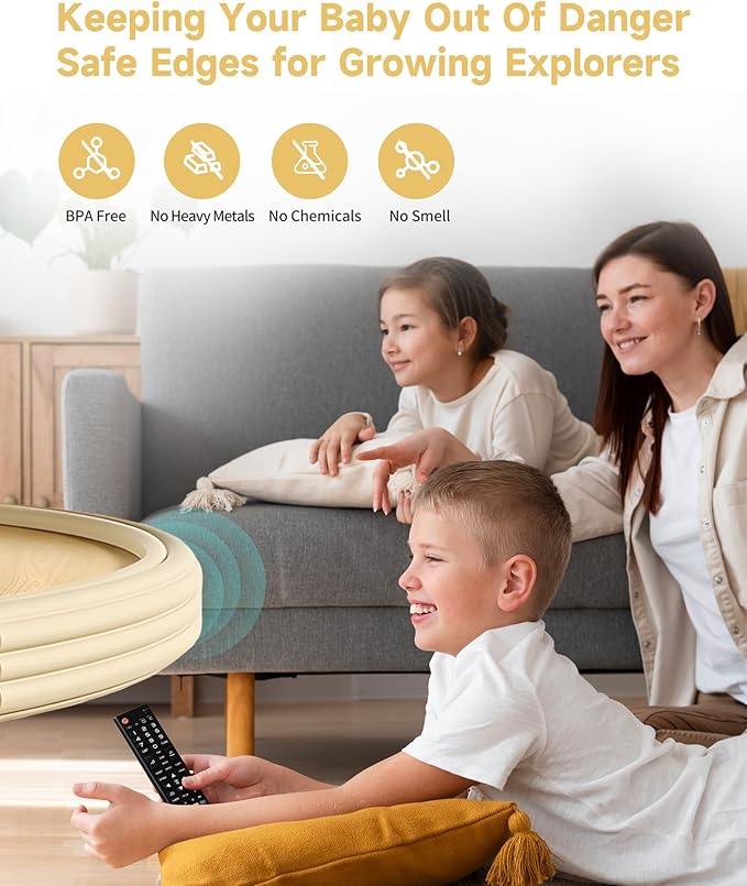 11.8''W Extra-Wide Edge Protector, 6.56FT 0.47''Th Baby Proofing Corner Guards, Safety Furniture Bumper, Pre-Taped, Thick Soft Rubber Foam Padding for Fireplace Table Stair Cabinet (Beige)