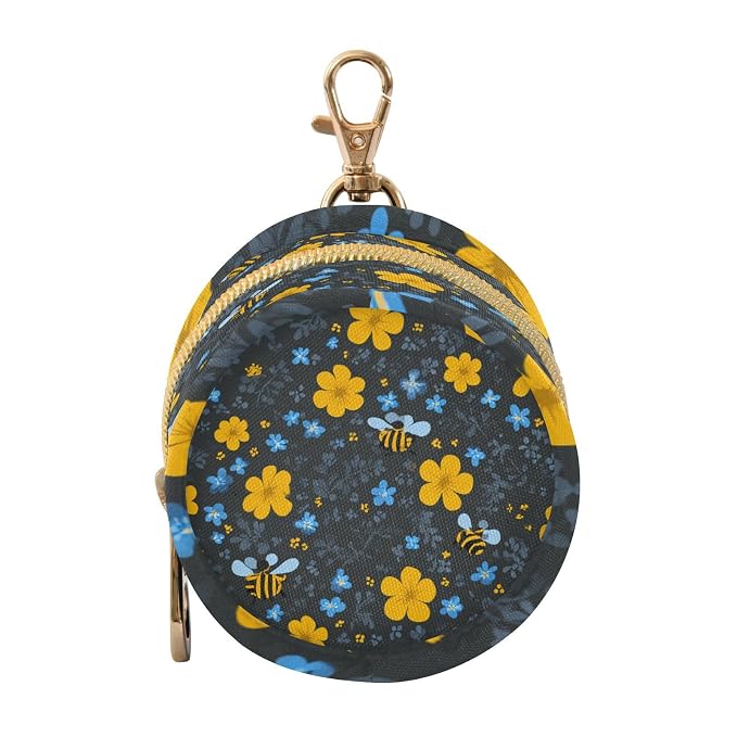 Pacifier Holder with Clip Pacifier Case for Diaper Bag Round Baby Pacifier Pouch Box Bag Portable Blue Floral Fragments and Bees