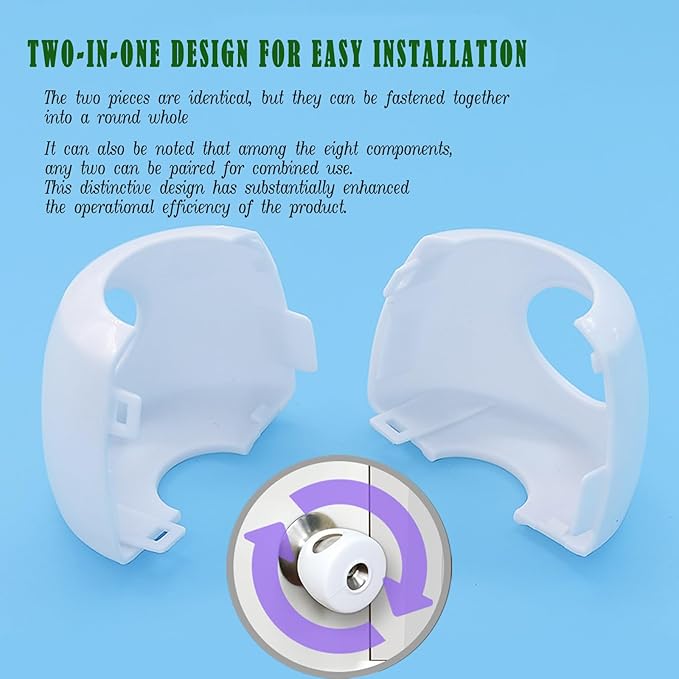Child Proof Door Knob Safety Covers - 4 Pack, Easy Install Baby Door Knob Covers for Kids, Durable White PP Material, Fits Most Spherical Door Knobs, Child Safety Products