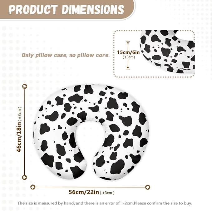 Soft & Adorable Nursing Cover for Breastfeeding Pillows with Breathable Fits Newborn, U-Shaped Breastfeeding Pillowcase Soft Cover - Cow Print