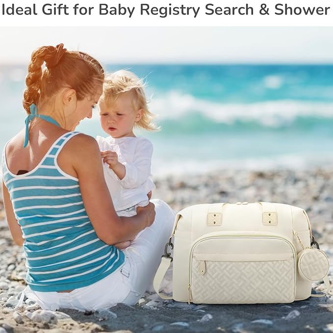 Tenot Diaper Bag Tote with Pacifier Case, Baby Bag for Women with Shoulder Straps, Travel Diaper Tote for for Mom and Dad Beige