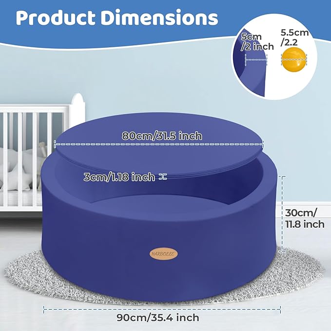 HARBOLLE Baby Ball Pit 35.4" Soft Round Memory Foam Ball Pits NOT Included Balls Indoor Outdoor Playpen for Babies Toddlers Kids Great Gift for Girls Boys, Dark Blue