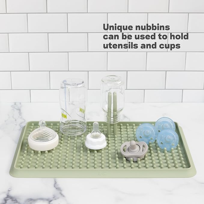 ezpz Drying Rack (Gray) - Silicone Dish Drying Rack with Suction Base - Adjustable Pegs - Odor-Resistant - Dry + Store Baby/Toddler Gear
