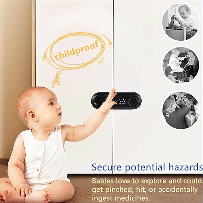 Cabinet Fridge Locks Baby Proofing 2 Pack Combination Refrigerator Lock for Kids Child with Strong Adhesive Pad for Draw Kitchen Oven, Baby Locks for Cabinets and Drawers, Doors (Black, 2 Pack)