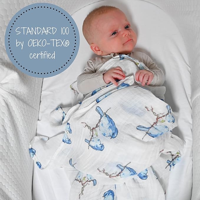 LollyBanks Baby Swaddle Blanket, 100% Muslin Cotton Muslin Blankets for Girls, Large 47 x 47 Inches Soft and Breathable Swaddles for Newborns, Baby Receiving Blanket, Registry (Flower and Bird 2 Pack)