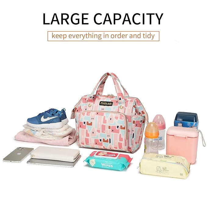 FHELAD Diaper Bag Backpack, Pink | Small, Waterproof, Multi-Function, Insulated Pockets, Travel Backpack, Maternity Bag