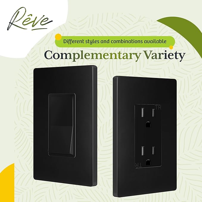TG Screwless Decorator Wall Plate Child Safe Outlet Cover, Mid-Size 1-Gang 4.88" H x 3.11" L, Unbreakable Polycarbonate Thermoplastic, UL Listed, Glossy, Black (1 Pack)