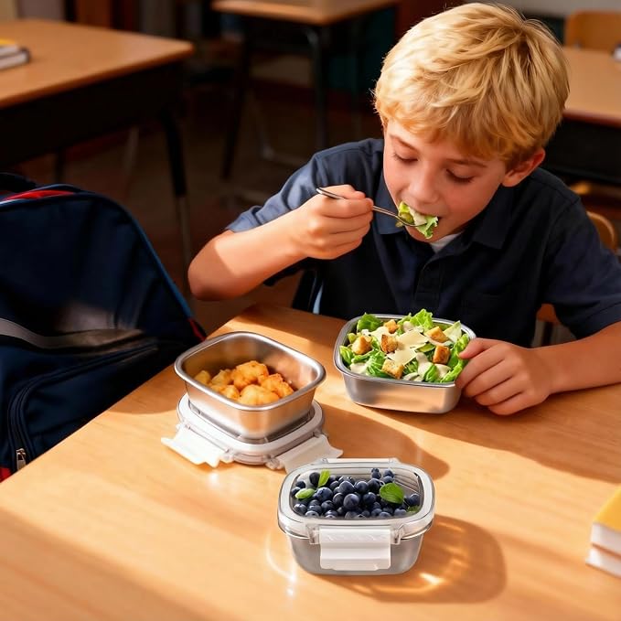 Stainless Steel Food Storage Containers with Lids - 3 Piece 8.5oz Small Snack Boxes & Lunch Containers, Leakproof Freezer Safe Meal Prep Containers Fit for Portioning Snacks, Dips, and Condiments