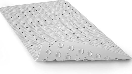 JOYCANO Bath Mat for Tub Non Slip, Shower Mat Bathtub Mat Non Slip, Natural Rubber no Plastic Odors Perfect for Baby and Elder, Tub Mat with Suction Cups, Machine Washable, 28 X 16 inches, White