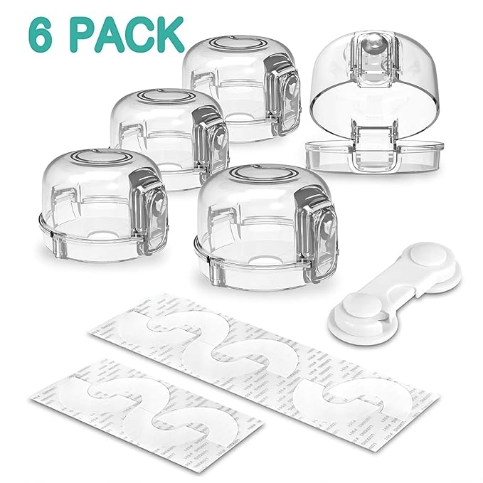 Mom's Choice Gold Awards Winner - Stove Knob Covers for Child Safety (5 + 1 Pack) Double-Key Design and Upgraded Universal Size Gas Knob Covers Clear View Childproof Oven Knob Covers for Kids and Pets