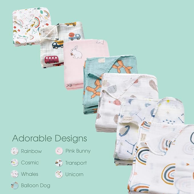 Ali+Oli Muslin Swaddle Blanket for Baby (White) Large 47" x 47" Soft Rayon Made from Bamboo & Organic Cotton, Machine Washable Receiving Blanket Wrap for Newborn to Toddler