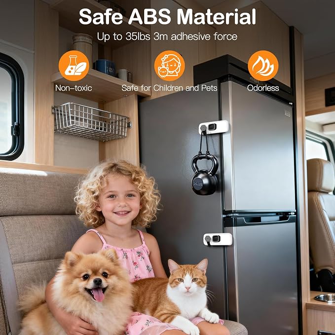 Fridge Locks for Kids with Strong Adhesive, 2 Pack Pet&Child Proof Refrigerator Lock for Kids to Keep Door Closed, Freezer Lock for RV Refrigerator, Garage Fridge, Upright Freezer, Mini Fridge, White