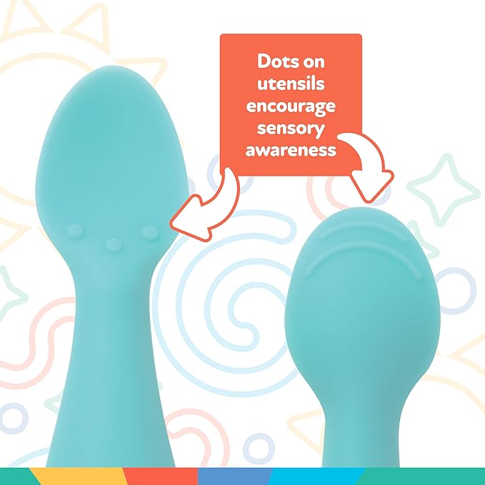 Nuby Silicone Mini Spoons - (2-Pack) Baby-Led Weaning Spoons for Babies - 4+ Months - Aqua