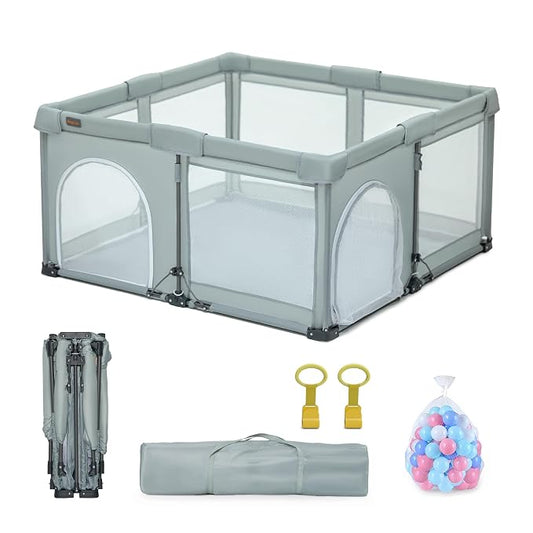 Foldable Baby Playpen,50x50 Inches Portable Playpen,Collapsible Play Pen for Babies and Toddlers,Indoor & Outdoor Baby Fence Play Area,Cold Gray