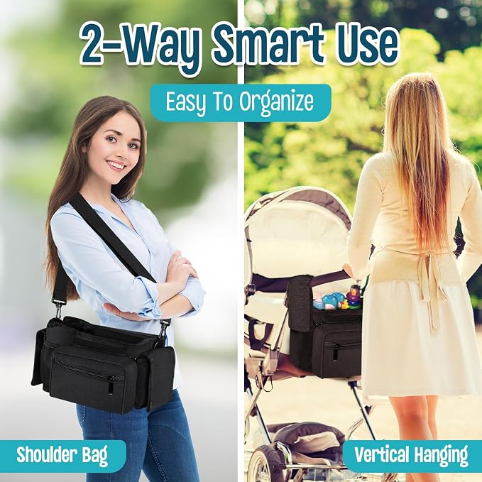 Homeify Baby Stroller Organizer Set - Universal Stroller Bag + Cup Holder/Phone Holder, Universal Accessories for Stroller, Bike, Wheelchair, Walker, Scooter