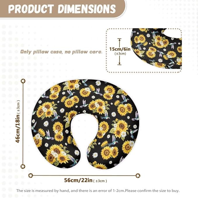 Sunflower Hummingbird Nursing Pillow and Positioner Newborn Original Breastfeeding Slipcover Case Soft Head Support Protector Cushion Essential with Hidden Zipper Easy Care