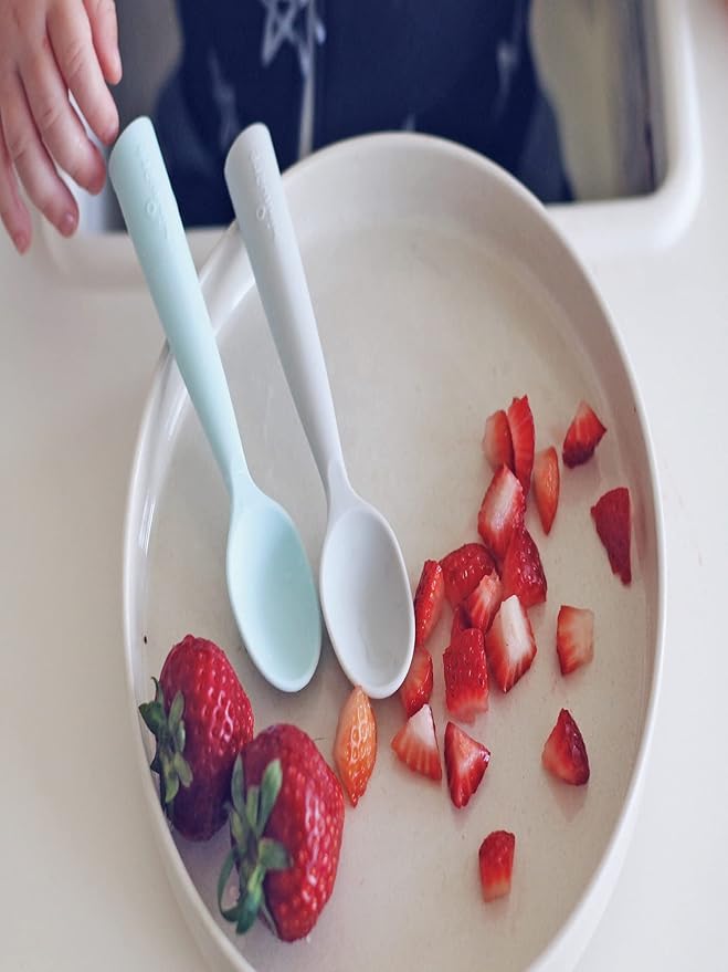 Miniware Silicone Baby Spoon for Training - BPA Free Baby Utensils - Baby Spoons Self Feeding 6 Months | 100% Food Grade Silicone - Modern & Dishwasher Safe Toddler Spoons (Grey and Cotton Candy)