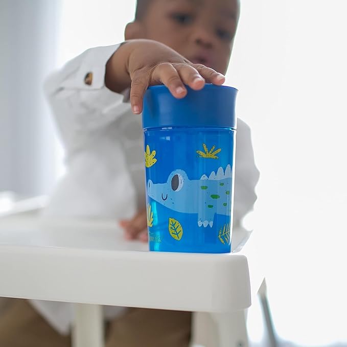 Dr. Brown's Milestones Cheers 360 Spoutless Transition Cup, Travel Friendly and Leak Free Sippy for Babies and Toddlers, Blue Animals, BPA-Free, 10 oz/300 mL, 9m+, 1-Pack