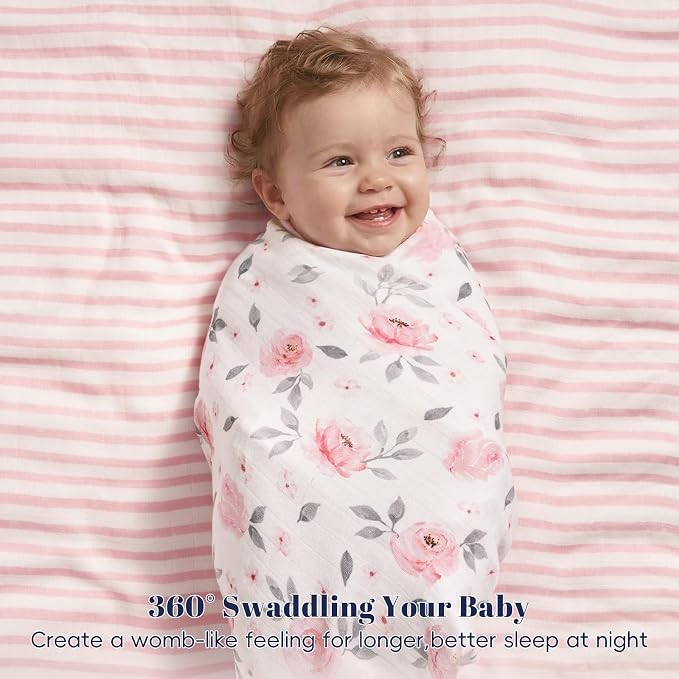 PHF Muslin Swaddle Blankets for Newborn, Large 47x 47 Inches 4 Pack Organic Soft Breathable Receiving Blankets, Skin-Friendly Muslin Baby Swaddles for Girls, Baby Essentials Shower Gifts, Floral