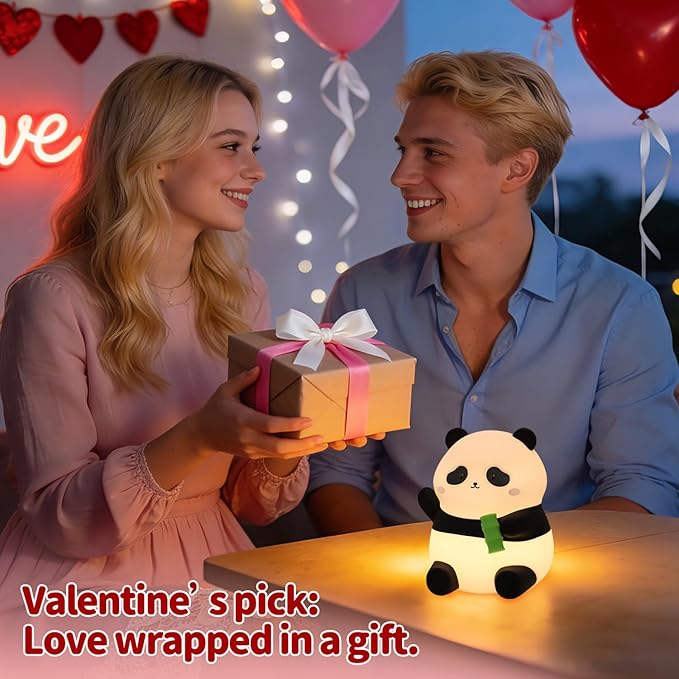 Rytinazzz Silicone Night Light for Kids, 50H Long Battery Panda Lamp, Gift for Kids, Soft Dimmable Bedside Light, Rechargeable Tap Control