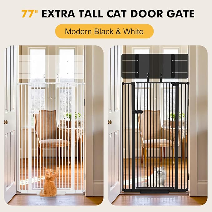 Snagle Paw Extra Tall Cat Gate with Acrylic Top Panel，30-40.6" Wide Adjustable Pet Gates, Pressure Mounted, No-Drill Easy Install,Tall Cat Gate for Doorways,Stairs,Kitchen 77",White