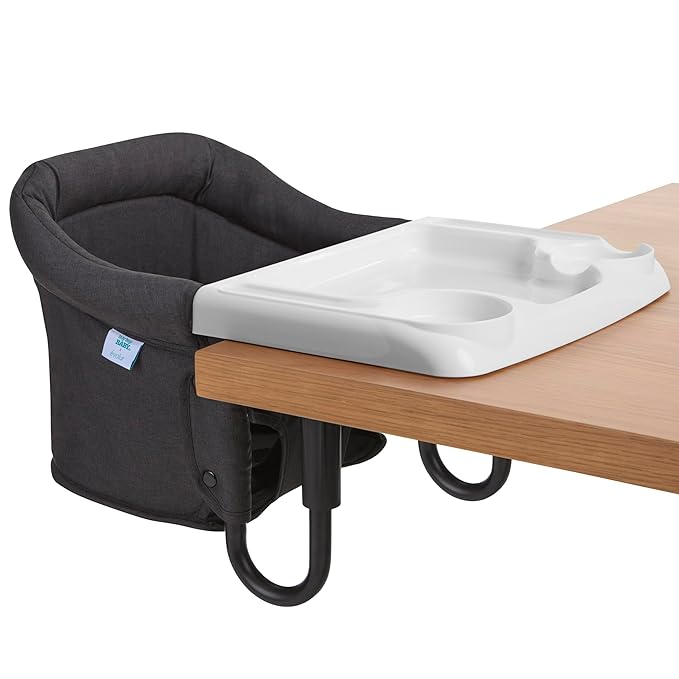 Evolur Clamp-On Comfort Table Chair, Portable Clip-On High Chair for Babies & Toddlers (6??6 Months), Removable Washable Seat Cover, Dishwasher-Safe Tray, Foldable Design with Carry Bag ??Black