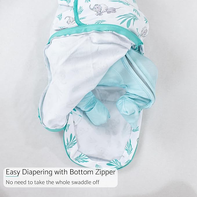 LollyBanks Swaddle Sack for Baby Boys and Girls 0-3 Months, 100% Cotton Baby Swaddle with Easy Change Zipper, Lightweight Newborn Sleep Sack, Newborn Essentials Must Haves (Baby Elephant Print)