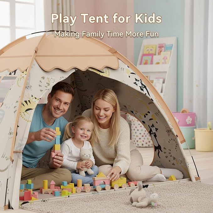 AFUNX Kids Play Tent, Indoor Cat Theme Teepee House, Extra Large 70" x 45" x 43" Portable Foldable Playhouse,Kids Toys Playhouse for Boys & Girls, Gift for Birthday Christmas