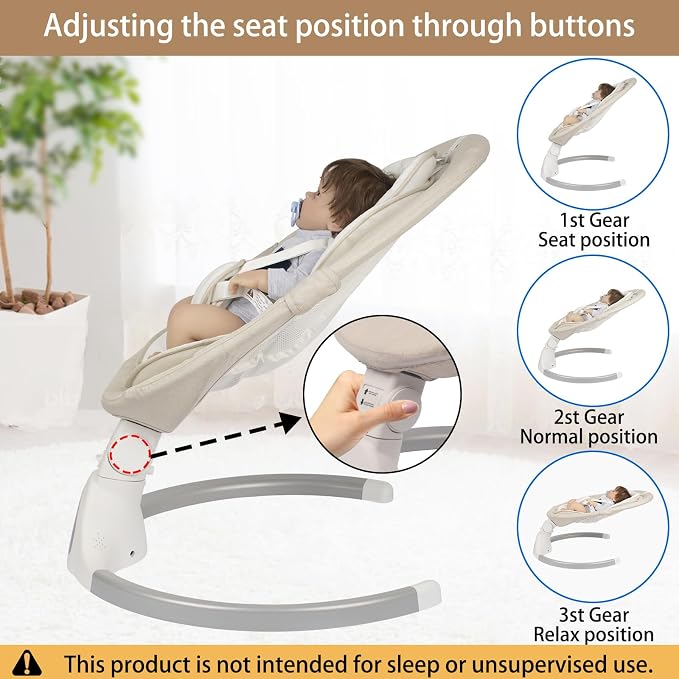 JFOVMCYG Electric Baby Swing for Infants 0-9 Months, Portable Infant Swing with 5 Swing Speeds, Bluetooth Audio, Remote Control, Washable Seat Cover, Lvory White, Up to 20 lbs