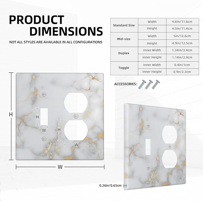 Luxury White And Gold Marble Abstract Modern Wallplates 1 Toggle 1 Duplex Switch Plate Electrical GFCI Faceplate Decorative Light Switch Covers for Bathroom Kitchen Decor