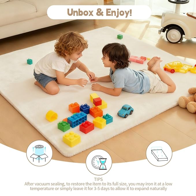 Velvet Baby Play Mat for Floor, 1.3" Thick Elasti-Foam 50"×50" Playpen Mat with Removable & Washable Velvet Cover for Toddler, Infant,Kids, Non-Slip Crawling Mat for Tummy Time (Beige)