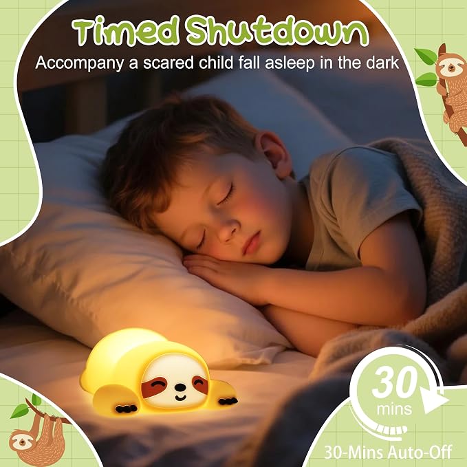 Sloth Night Light, Cute Squishy Lamp for Bedroom, Silicone Animal Dimmable & Timer Rechargeable Nightlight for Girls Boys Kids, Home Decor Christmas Birthday White Elephant Gifts