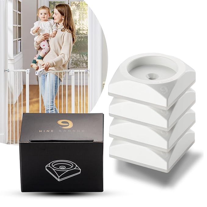 1st Nonslip Sturdy & Stylish Matte White Square Gate Wall Protector (4 Pack x 1Set) - Safety Wall Pads for Child Dogs Pet Gates, Doorways, Stairs, Gates with Door