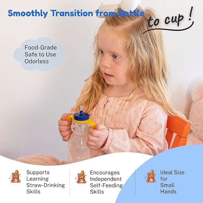 TalkTools Honey Bear Straw Cup with Handle, 7oz ??Soft Straw Trainer for Babies & Toddlers 4+ Months ??Easy-Grip, Dishwasher Safe (2pack)