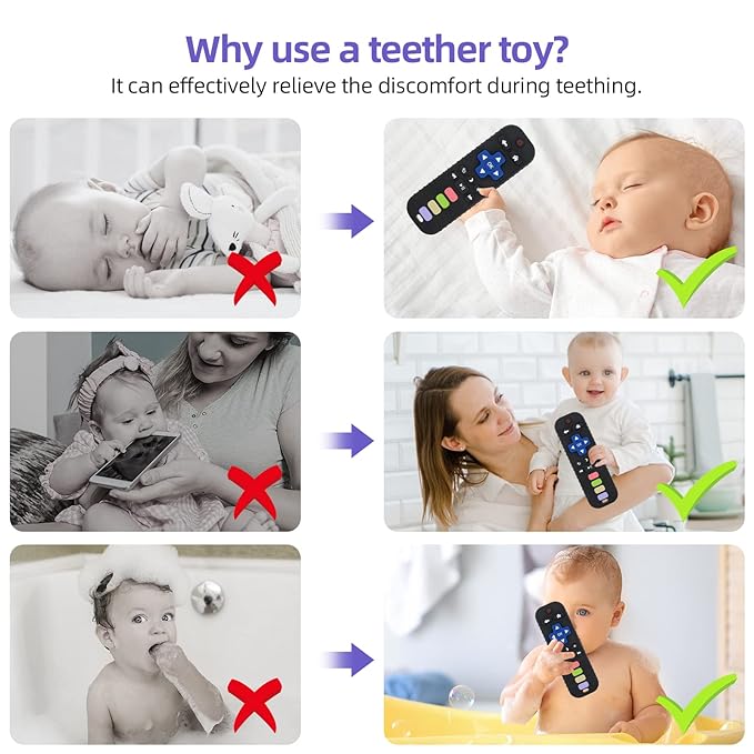 Chuya Baby Teether Toy Chew Toys for Babies 3-24 Months TV Remote Control Shape Teething Relief for Infants (Black)