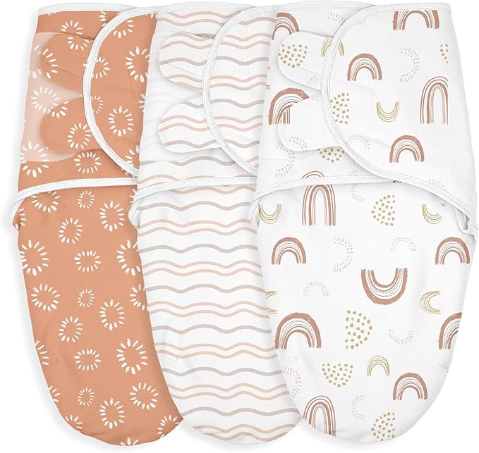 GLLQUEN BABY Swaddles for Newborn - 3 Pack Swaddle 0-3 Months, for Newborn Baby Boys and Girls, Soft Swaddle Blanket Wrap, Easy Change, Rainbow & Wave