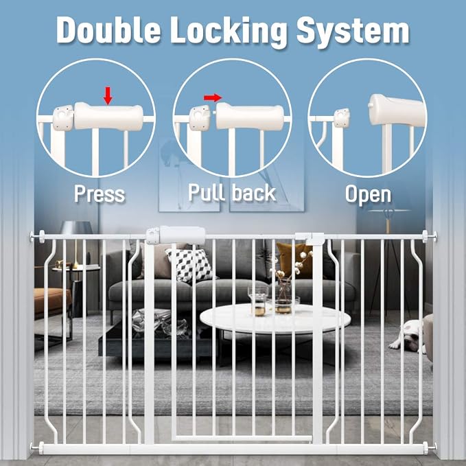 ALLAIBB Extra Wide Pressure Mounted Baby Gate Walk Through Child Kids Safety Toddler Tension White Long Large Pet Dog Gates with Extension for doorways Kitchen (24.02-29.13/61-74cm, White)
